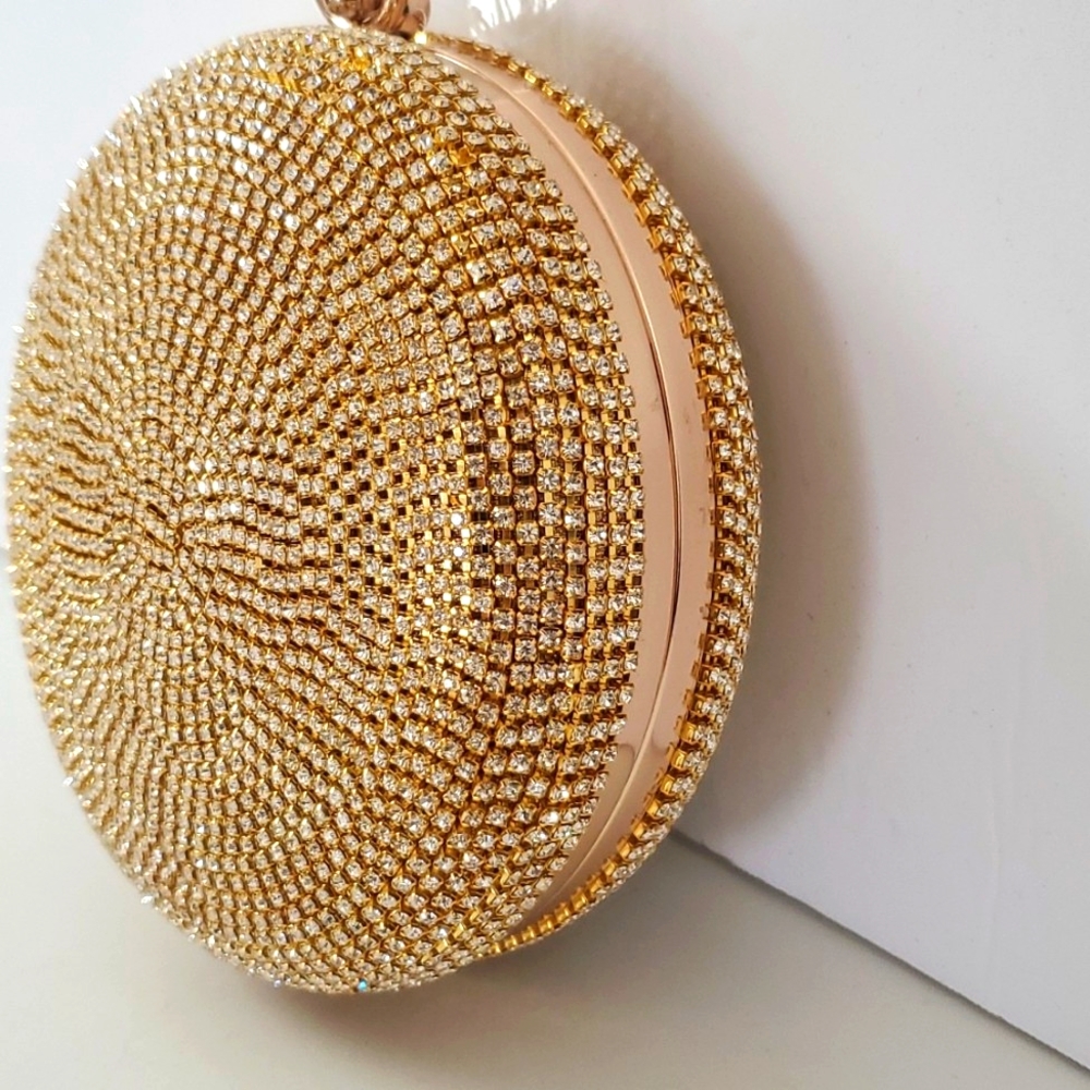 Caleesa Round Gold Tone Wristlet with Rhinestones - Picture 3 of 9